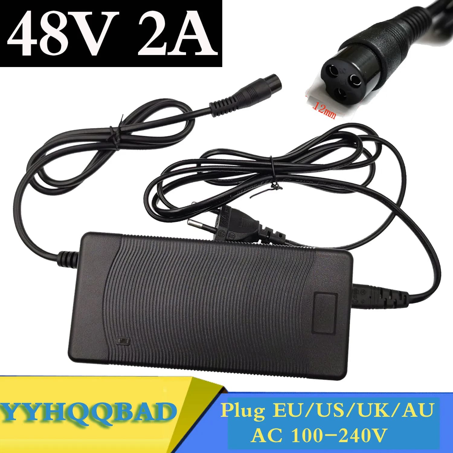 Caricabatterie 48V 2A per batterie al piombo da 55.2V, per biciclette elettriche, scooter e moto, con spina 3P GX16