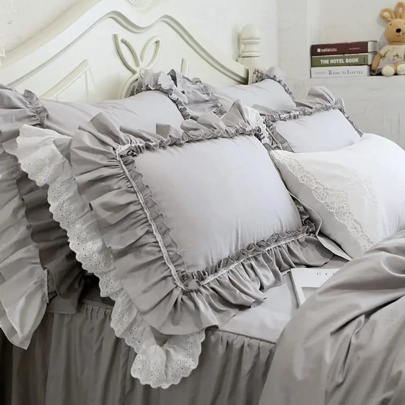 Federa per cuscino da 1 pezzo Federa per cuscino principessa di lusso con volant grande Federe in pizzo romantico Cuscini per letto grigio Federa per letto