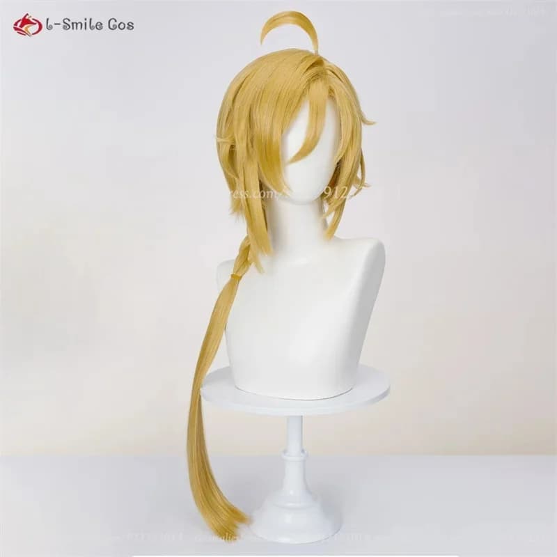 e;5'v\7,j/3;ZZZ Hugo Cosplay Wig 90cm Long Golden Yelllow Styling Braids Wigs Heat Resistant Synthetic Hair Anime Co8'j.9\k;5,h/