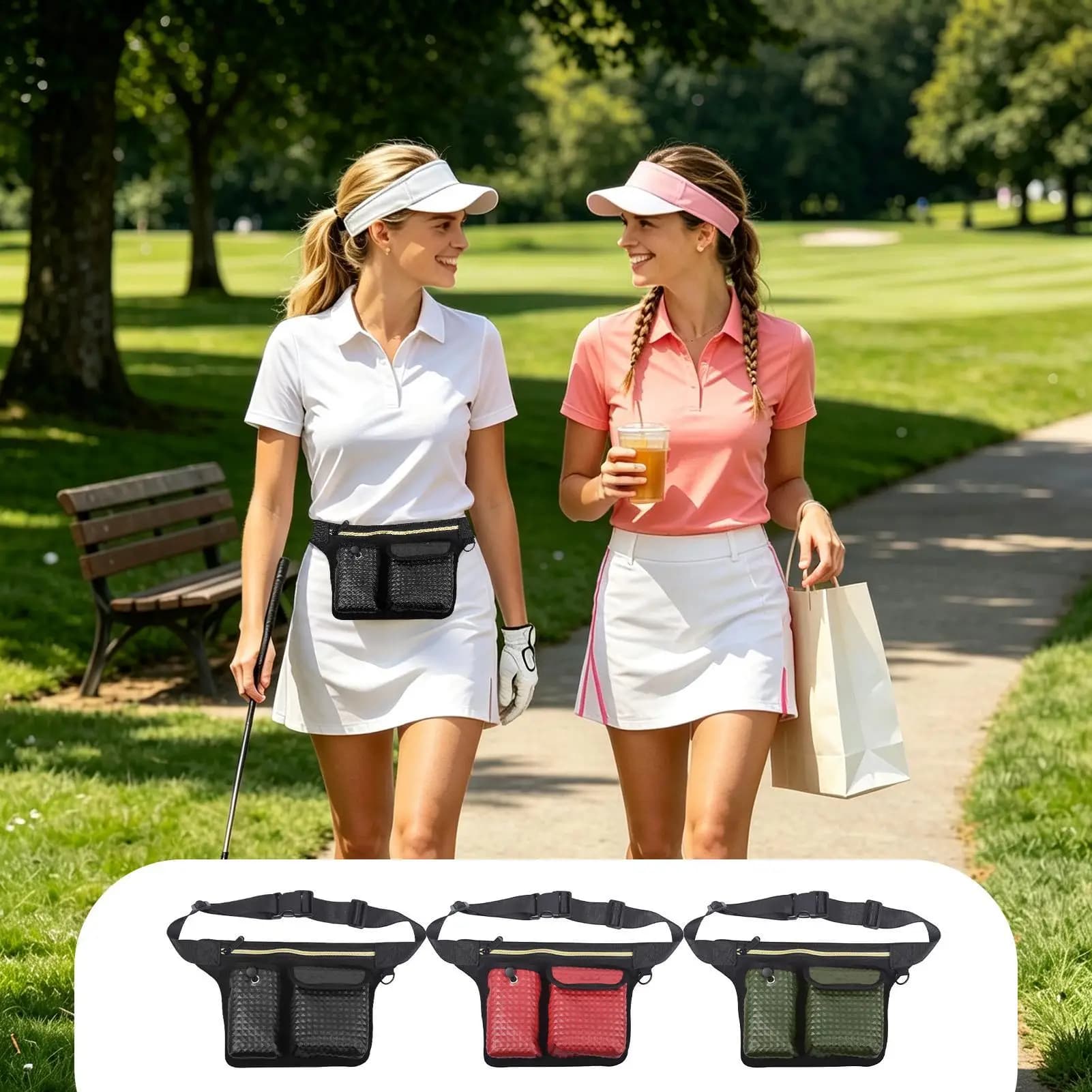 Soft Breathable Golf Waist Bag Multi-Compartment Adjustable Waist Pouch Golf Ball Marker Tee Holder for Course Driving Range