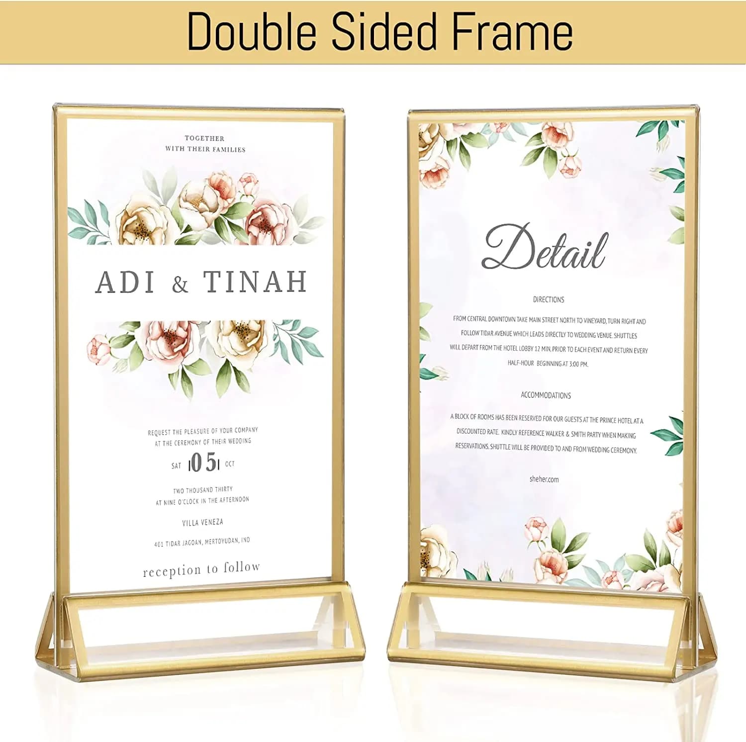 A5 148x210mm Double Sided Gold Frame Acrylic Sign Holder Picture Photo Wedding Table Number Menu Paper Holder Display Stand