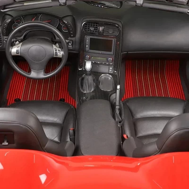 TPE Gomma Rosso Misura Per Chevrolet Corvette C6 05-13 Auto Anteriore fila posteriore Filo loop tappetini Trim Interni Accessori Auto