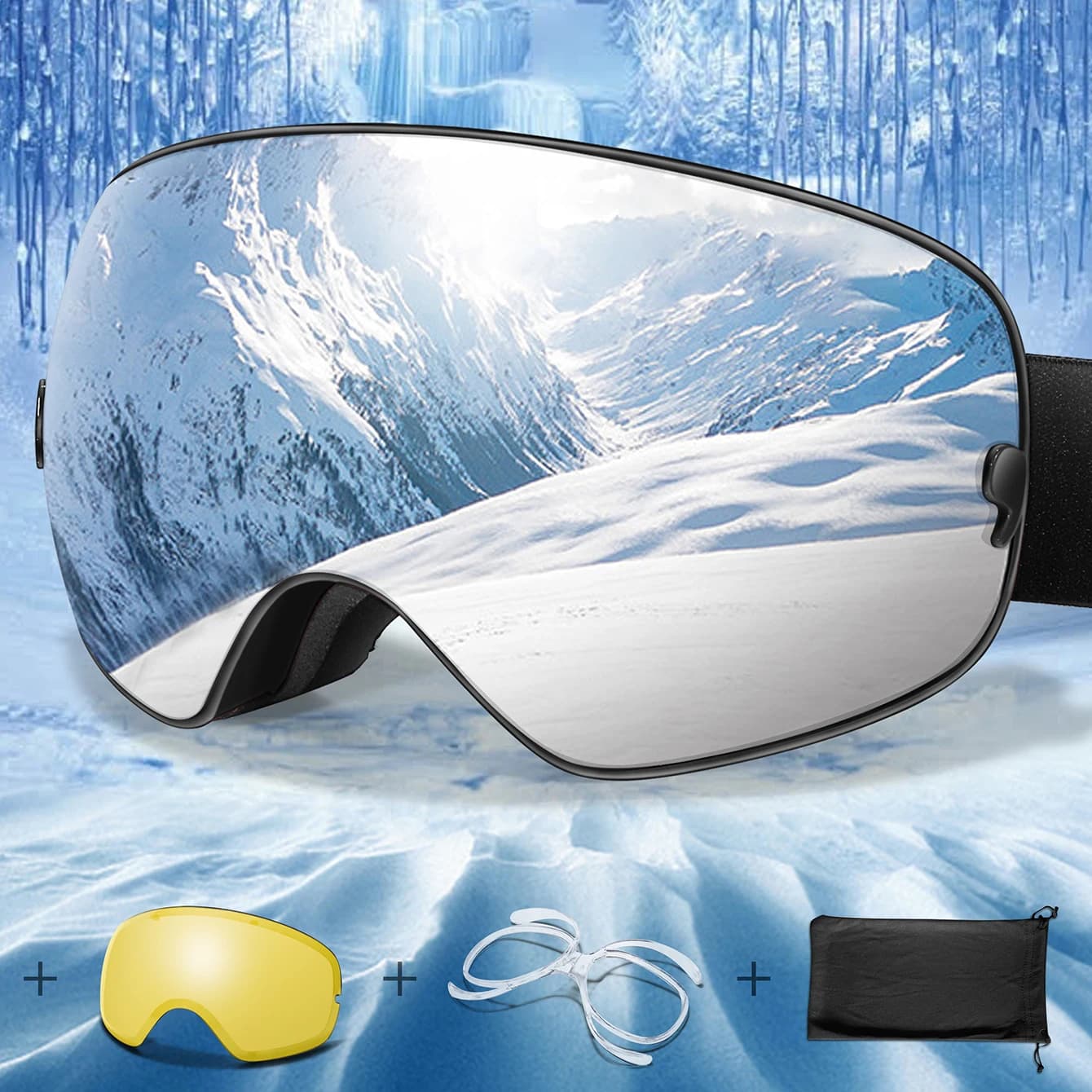 Unisex Ski Goggles Anti-Fog Snowboard UV400 Outdoor Sports Snowmobile Glasses with replaceable Night Vision Lens Free Gifts