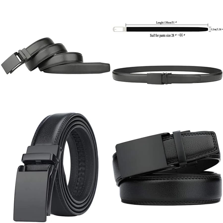 Men's Comfort Genuine Leather Ratchet Dress Belt with Automatic Click Buckle，Suit Pant Size 28"-44"，Style 2 -Black