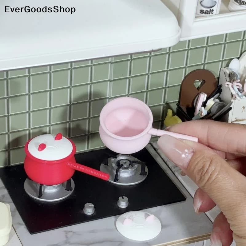 Nuova Pentola per Zuppa e Latte in Miniatura 1:12, Rossa e Rosa, con Coperchio, Modello Fai-da-Te per Casa delle Bambole, Accessori per Cucina