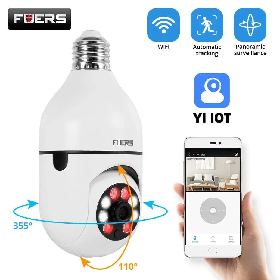 Lampadina E27 Telecamera di sorveglianza Visione notturna a colori Monitoraggio umano automatico Zoom Monitor di sicurezza interno Telecamera IP Wifi Miini