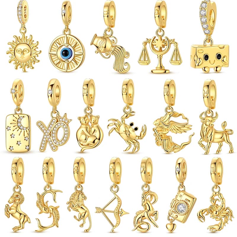2026 Golden Series 925 Sterling Silver Charm Angel Virgin Mary Puppy Scorpio Leo Virgo Fit Bracelet DIY Jewelry Original Women
