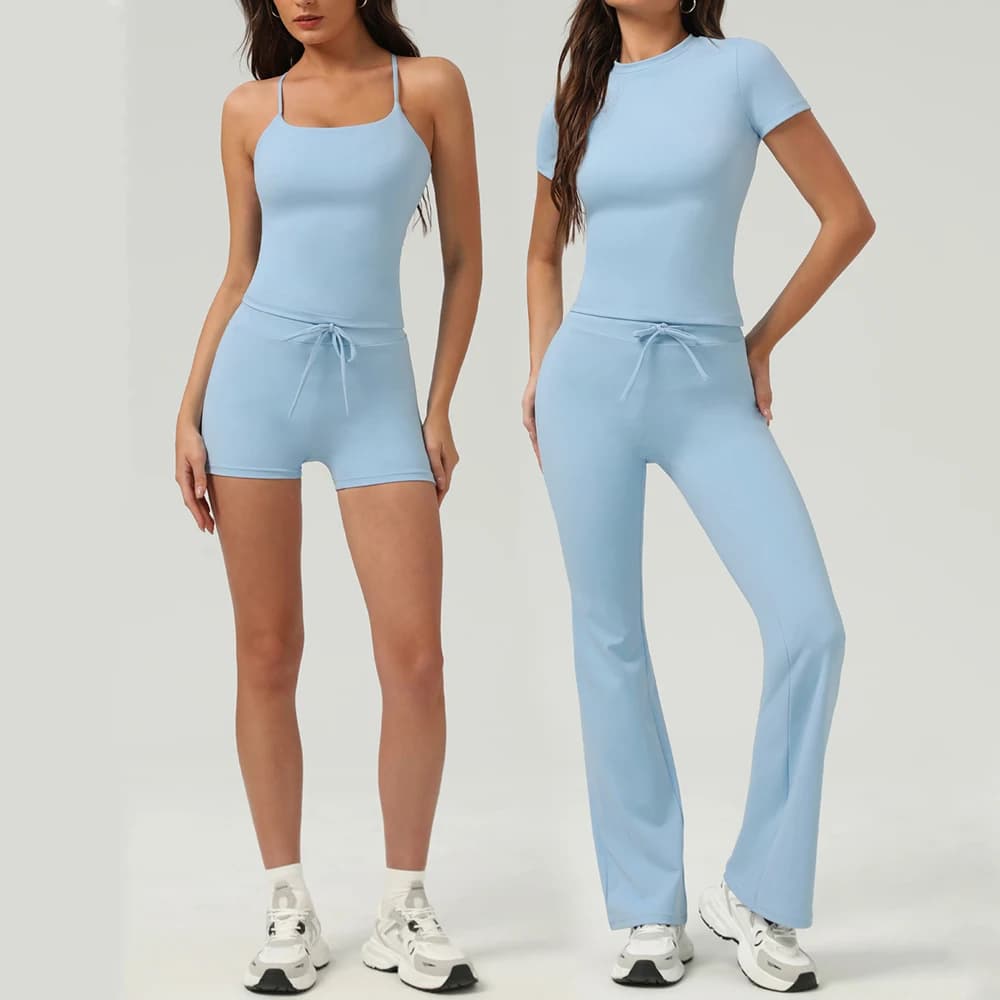 Women's Sportswear Yoga Set 2 pieces Gym Clothes Fitness Long sleeves High waist leggings Cycling shorts Sportswear