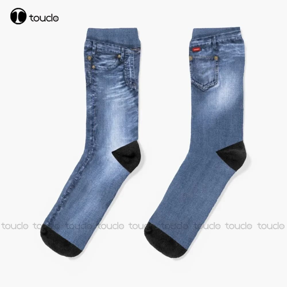 Socks jeans blue style acid washing socks men's soccer socks Custom socks for teenagers adults unisex Christmas Gift Halloween