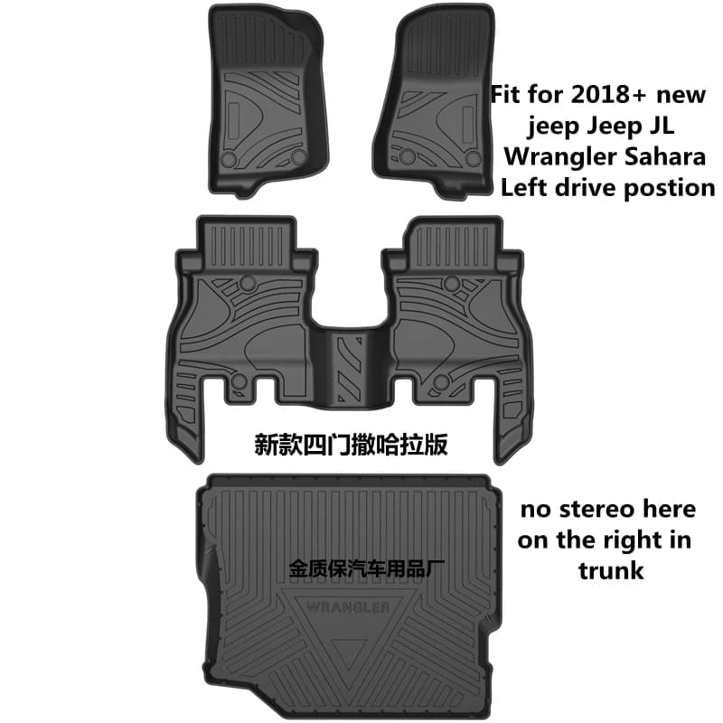 Car Floor Mats & Trunk Mat RHD Waterproof For Jeep Wrangler JL Sahara Rubicon Custom Fit All Weather Car Carpet Liner