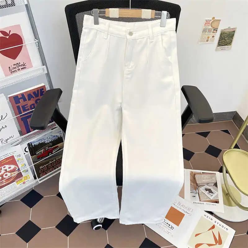Jeans a gamba dritta da uomo, nuovo stile estivo, design casual a rete, versione coreana, pantaloni lunghi casual bianchi versatili