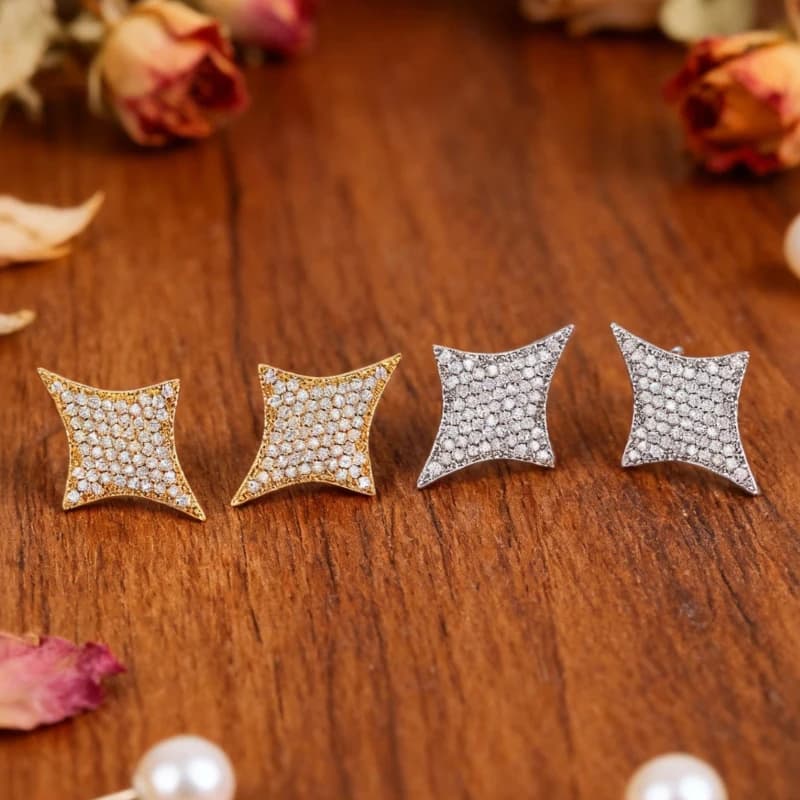 Un paio di orecchini Starburst a forma di diamante con zirconi intarsiati in rame, accessori da donna, semplici, alla moda, squisiti e alla moda, adatti per appuntamenti, feste, ecc., regali da donna, regali per fidanzate, regali di compleanno, regali di Natale