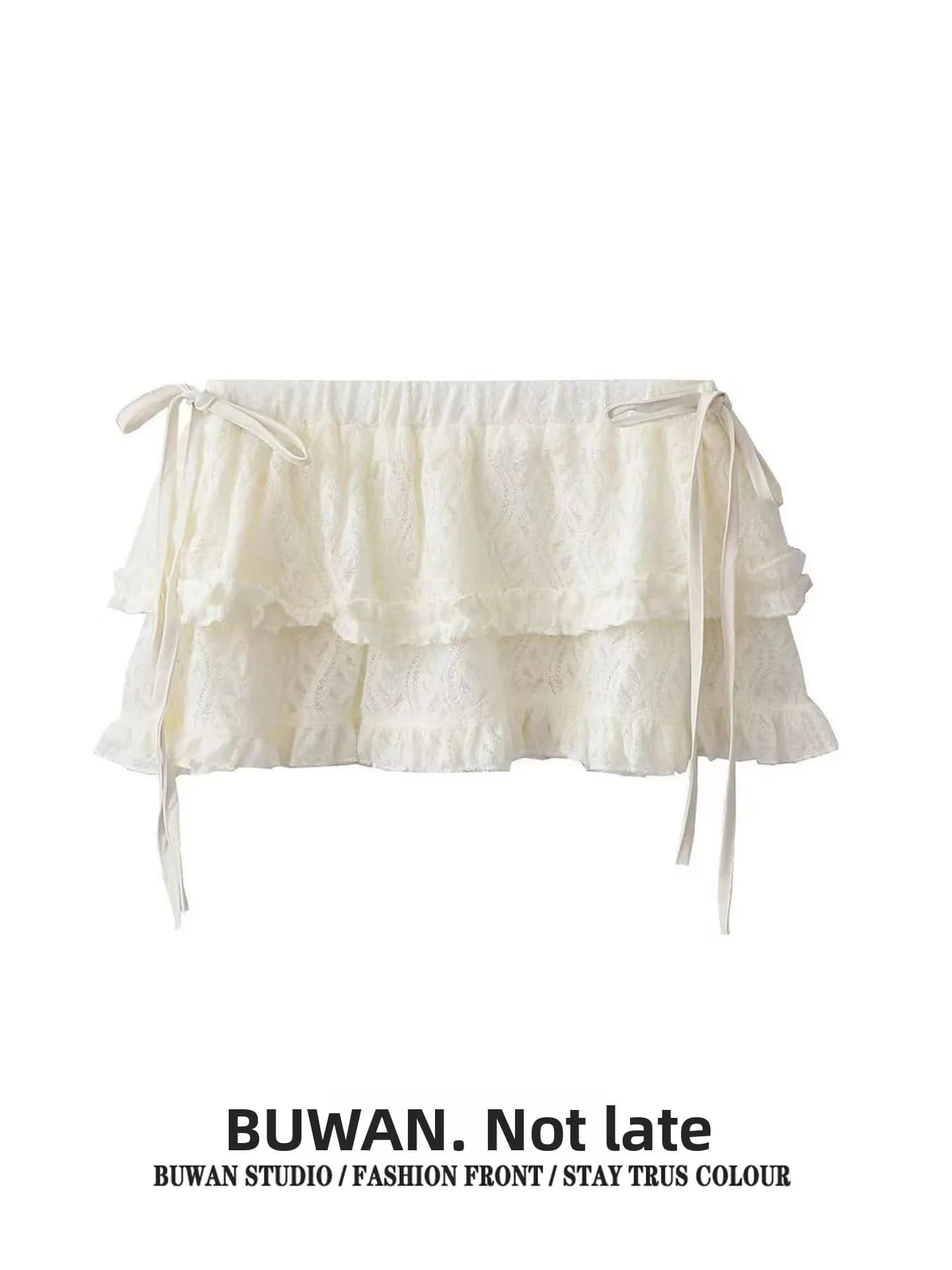 Sweet Ballet Style Ruffle Hem Lace Skirt Curtain Women's High Waist A-Line Layered Short Skirt Daily Wear Spring 2026