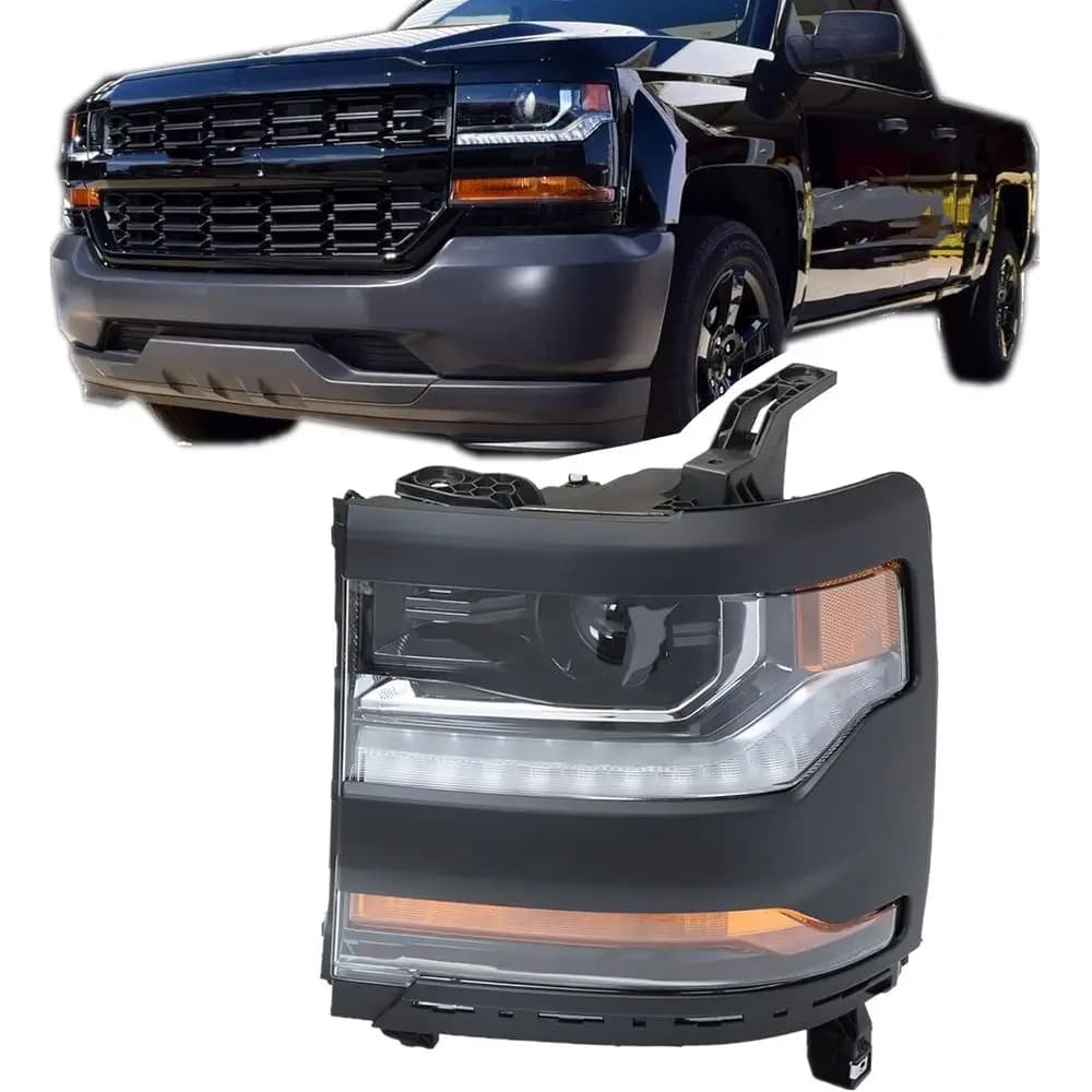 Gruppo Fari Anteriori, Ricambio Compatibile per Chevy Silverado 1500 2016-2019 [Modello HID/Xenon] con Proiettore DRL per Guida Diurna