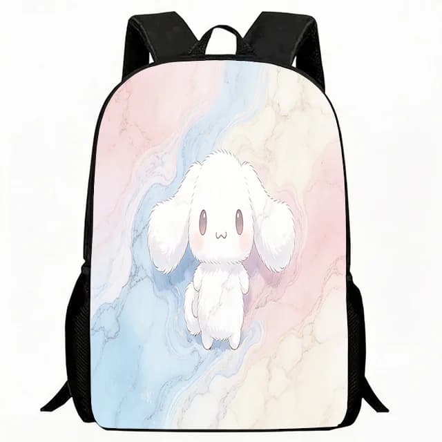 Borsa per bambini con simpatico cucciolo soffice su sfondo marmorizzato pastello, zaino per bambini, borsa da scuola leggera e traspirante, con tracolla regolabile
