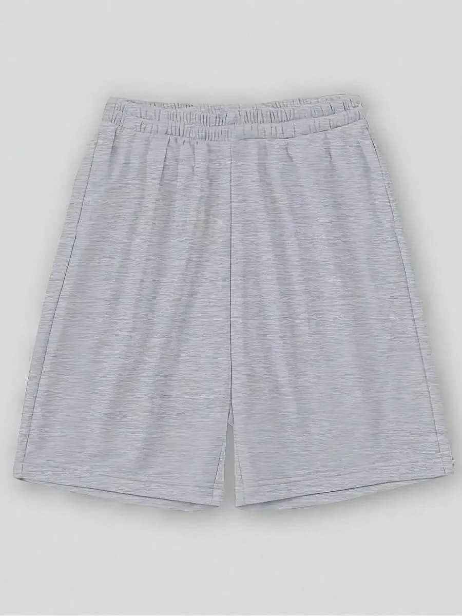 Mens Gray Solid Casual Shorts With Elastic Waist For Summer Sports And Daily Wear