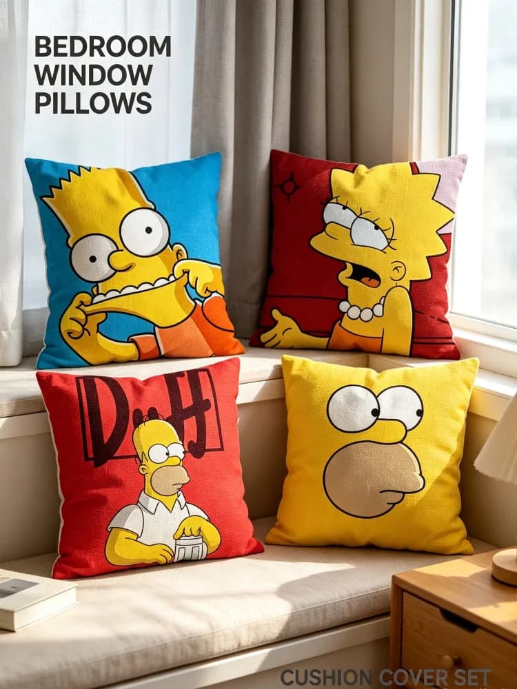 The Simpsons Cartoon Peach Skin Throw Pillow Covers, Funny Bart Lisa Homer Square Cushion Cases, Classic Anime Print Decorative