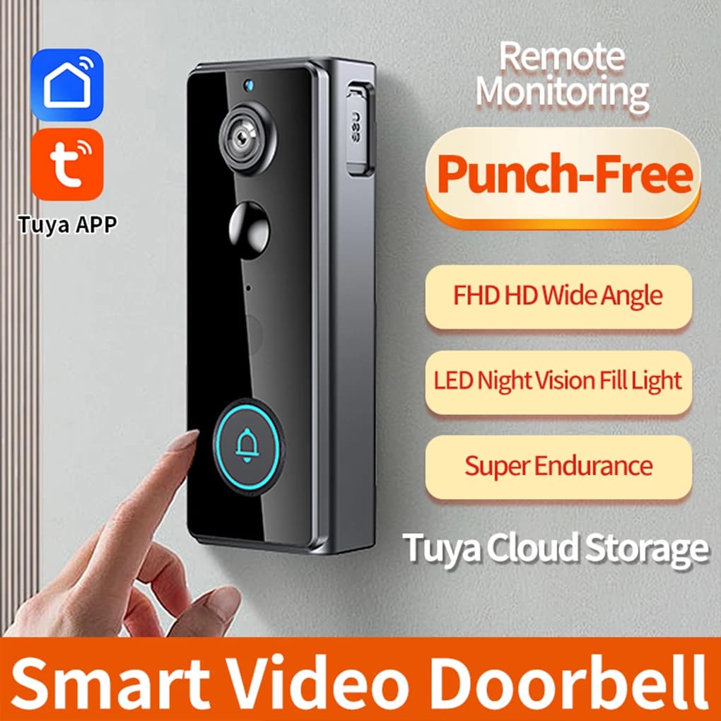 Campanello Intelligente Wireless WIFI 720P con Videocitofono, Rilevamento Movimento PIR, Visione Notturna, Campanello Tuya per Sicurezza Domestica