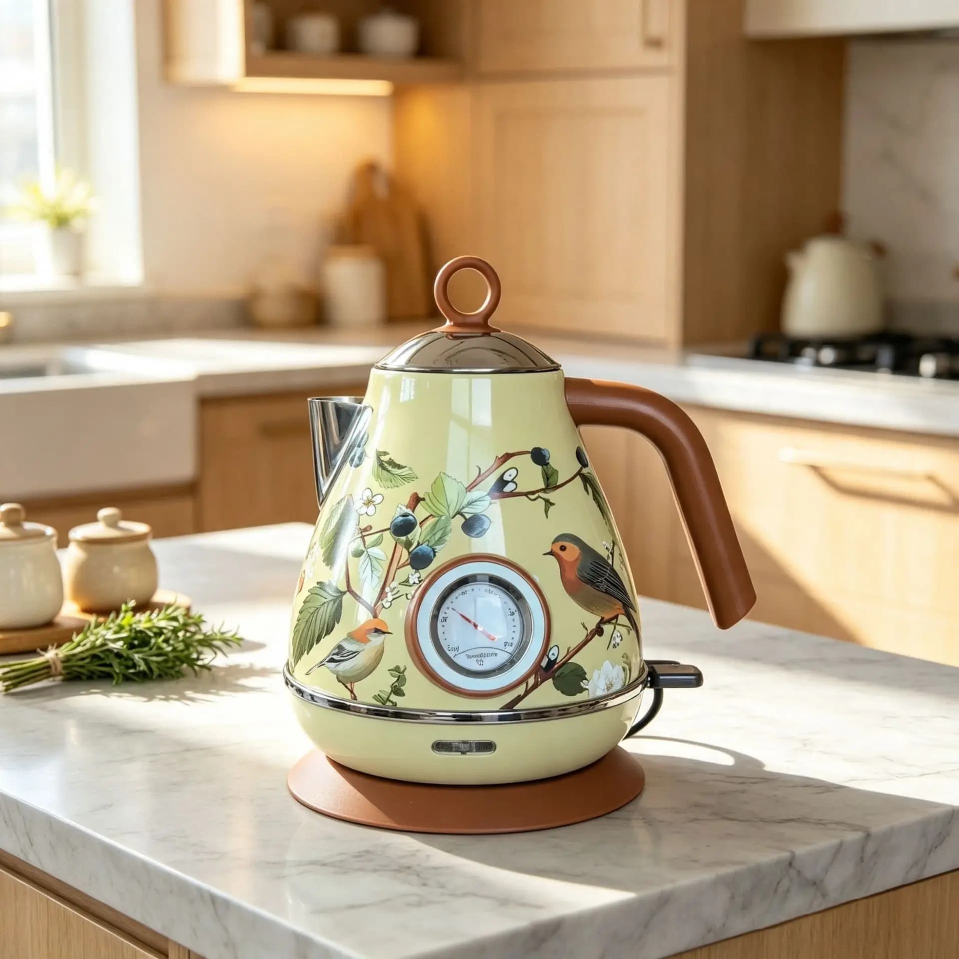 1.7L Retro Electrc Kettle Boiling Kettle With Thermometer Kettle Auto Power Off 304 Stainless Steel Teapot Coffee Pot 1850W