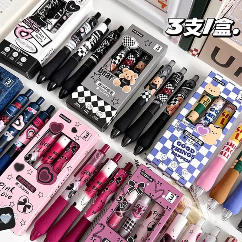 3 pz/scatola Penna Gel di Moda Stile Americano Animale Orso Farfalla Cancelleria Penna Gel 0.5mm Inchiostro Nero Scrapbook Penna Forniture Per Studenti