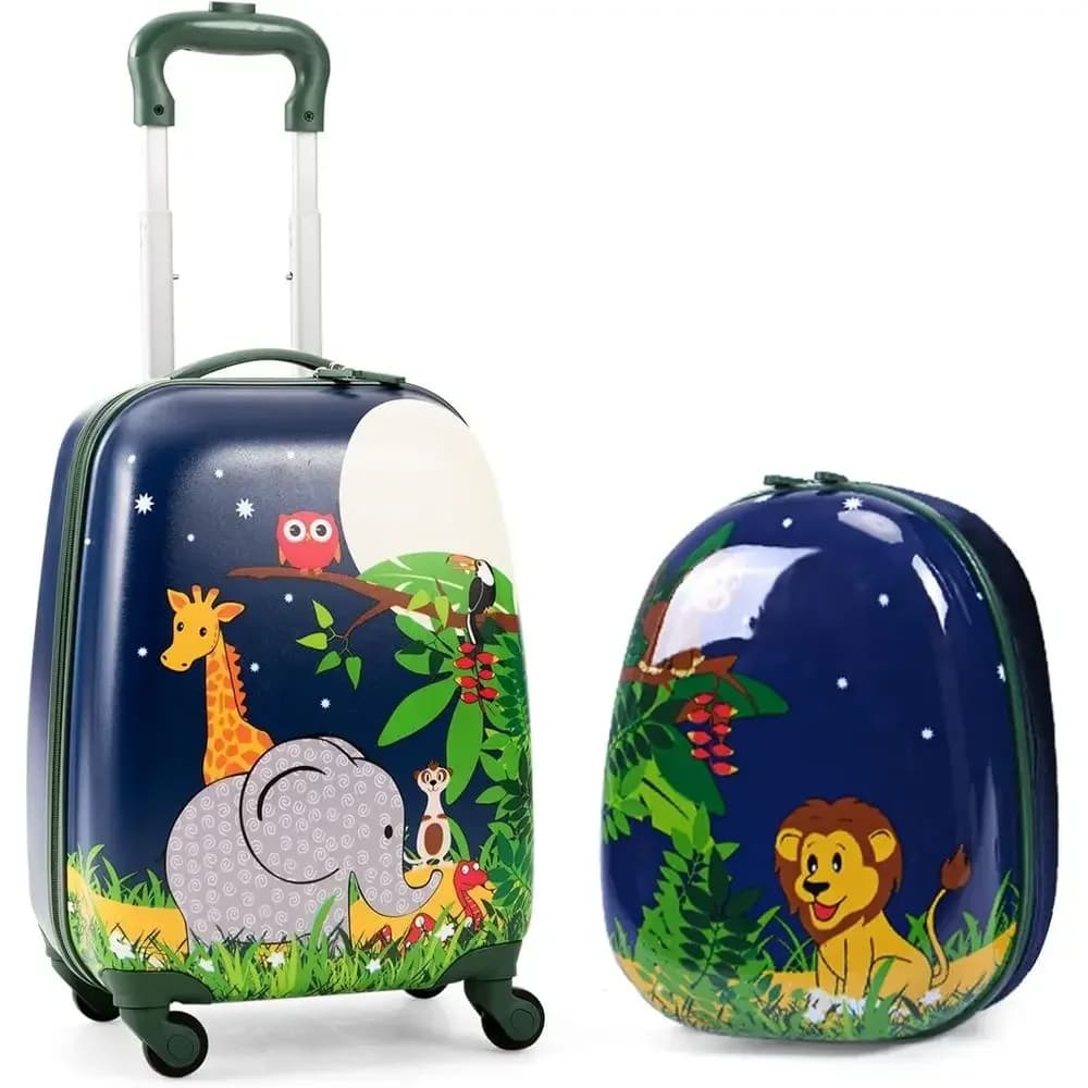 Set di 12 Zaini da Viaggio e 16 Valigie Trolley per Bambini, Tema Giungla