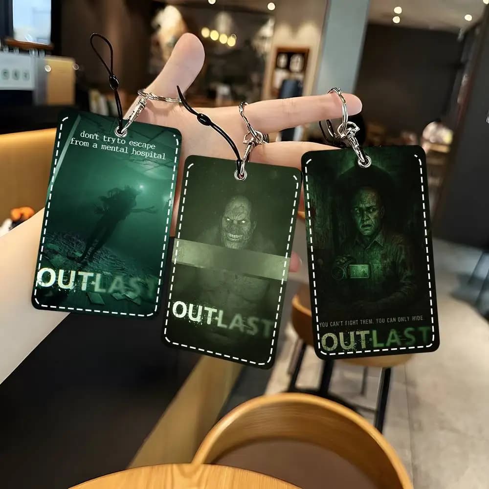 1 pz Portachiavi Porta Carte di Accesso in Pelle a Tema Gioco Horror Classico O-Outlast