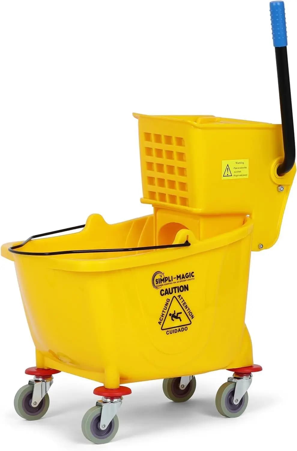 Commercial Mop Bucket with Lateral Wiper, 26 Quarters, Yellow - Cleaning Tool Professional