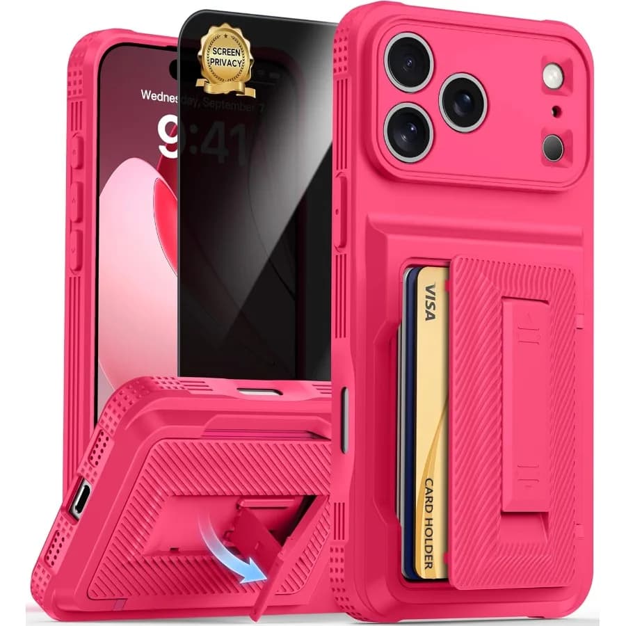 Custodia a portafoglio con protezione completa per fotocamera per iPhone 17 Pro Max con porta carte integrato 4-5 carte e protezione per lo schermo privacy featu