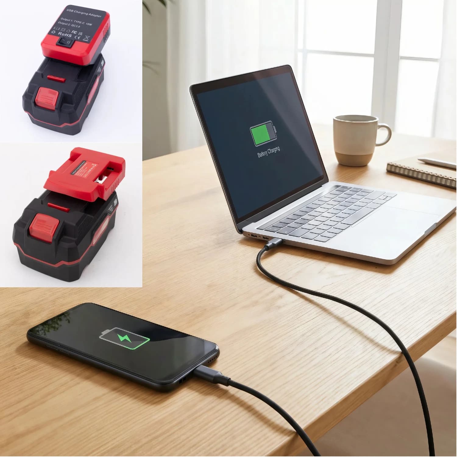 Power Bank Portatile per Batteria al Litio Lidl Parkside X20V Team con Uscita USB Type-C e Supporto per Ricarica Rapida (Batteria NON Inclusa)