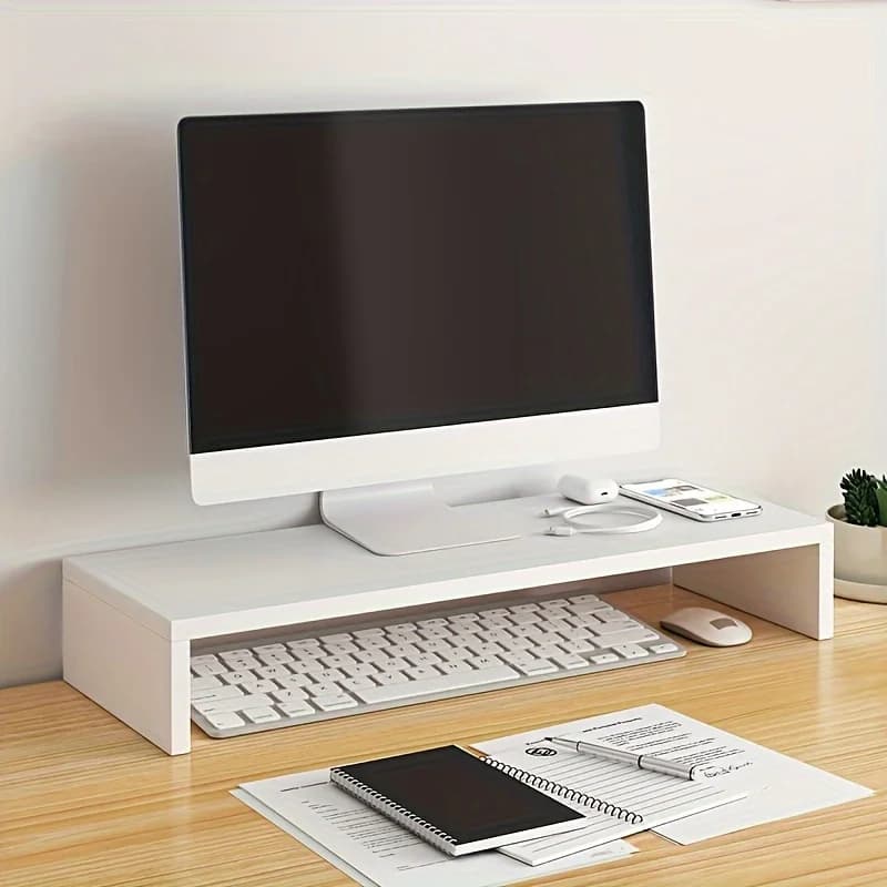 Spacious computer raised wooden monitor support with office dorm keyboard storage and management organizer