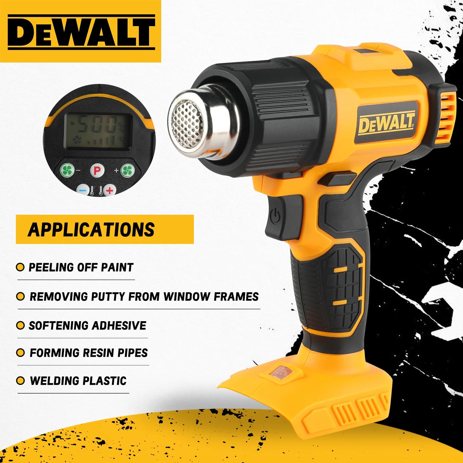 Pistola ad aria calda con temperatura regolabile DEWALT 20V Pistola termica senza fili 550 ° C Utensili elettrici per soffiante termico per saldatura ad alta potenza DCE530