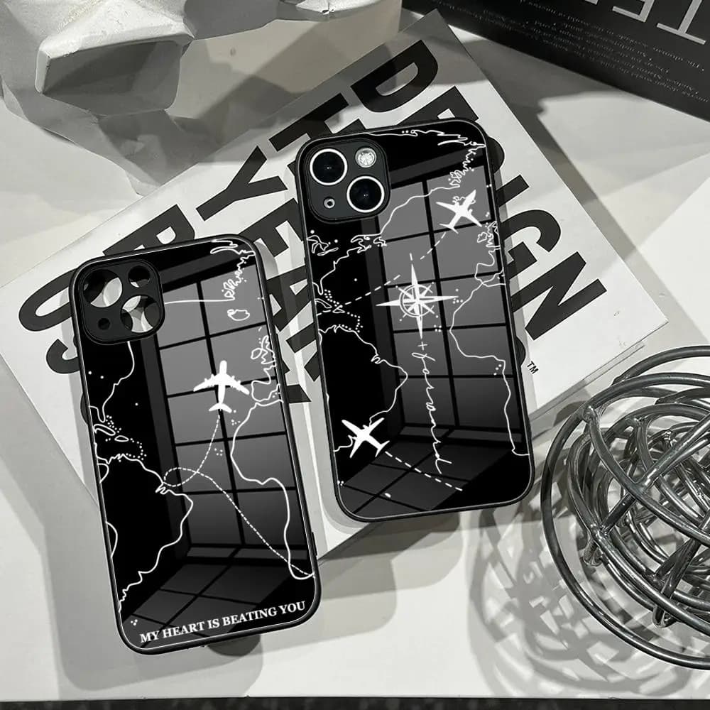 Travel nspired Airplane Route Phone Case Tempered Glass Shell FOR IPhone 16ProMAX 14 12 17Pro Air 15 16 Plus 13 Pro MAX Cover