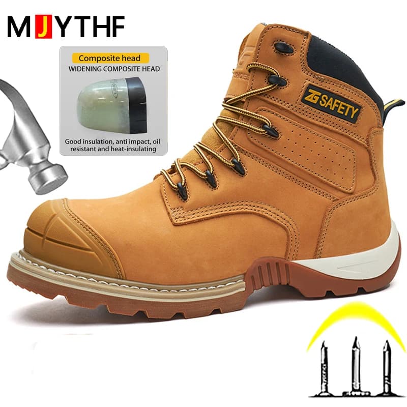 Scarpe antinfortunistiche in pelle bovina con puntale composito, scarpe protettive da lavoro, anti-schiacciamento, anti-perforazione, scarpe indistruttibili impermeabili