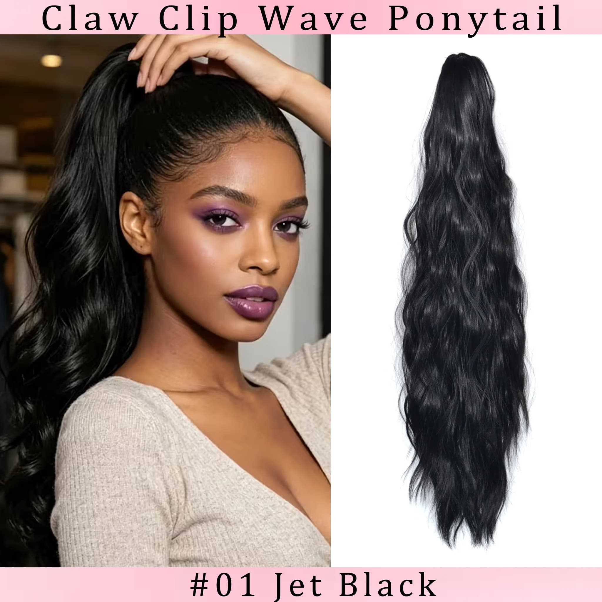 Claw Clip Long Wavy Ponytail Synthetic Heat Resistant Hair Extensions Natural Flowy Texture Easy Wear Hairpiece For Daily Use