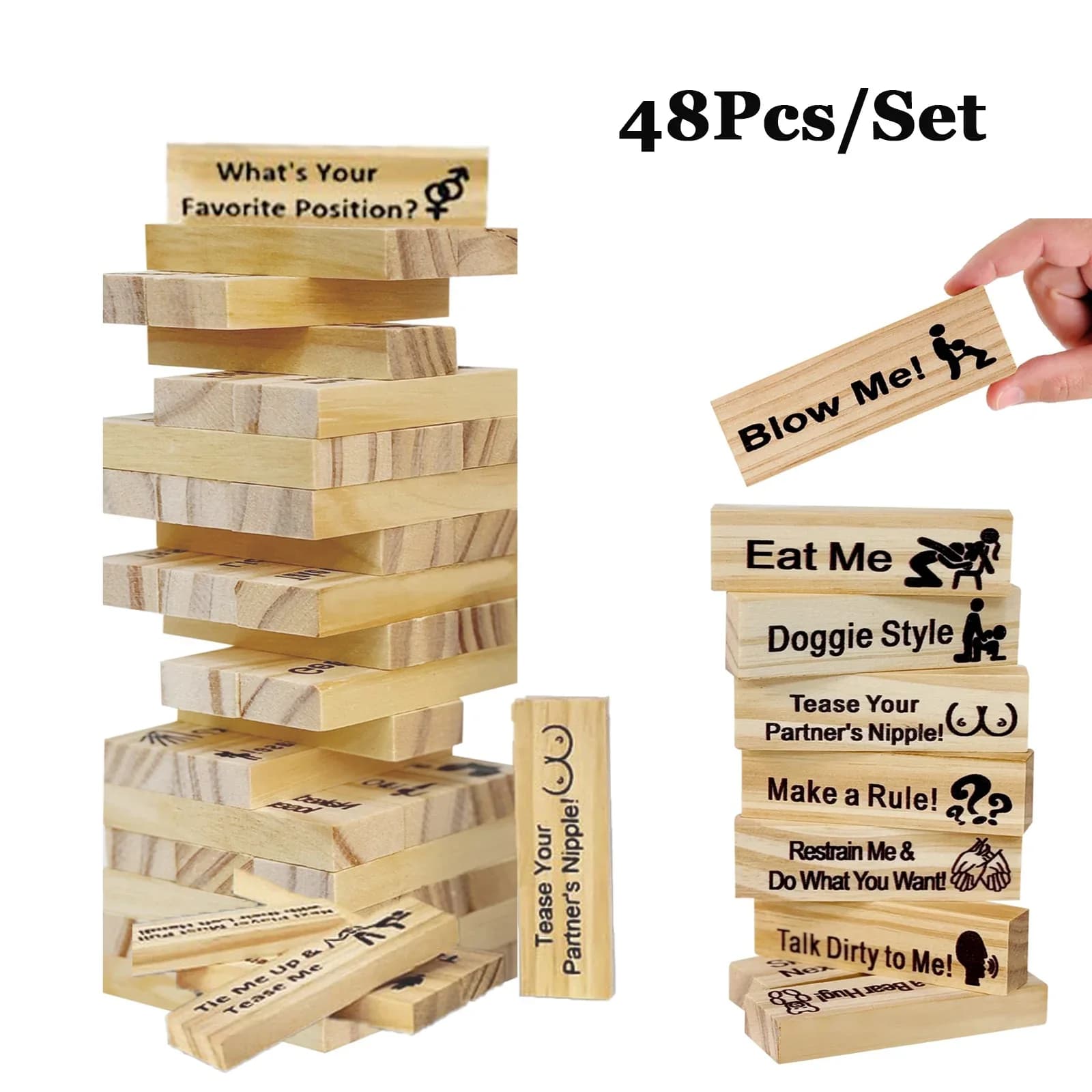48 pieces Sex Block Tumbling Tower Stackable Games Adult Game Sex Toys Valentine's Day Wooden Block for Couples Erotica Party SM Block