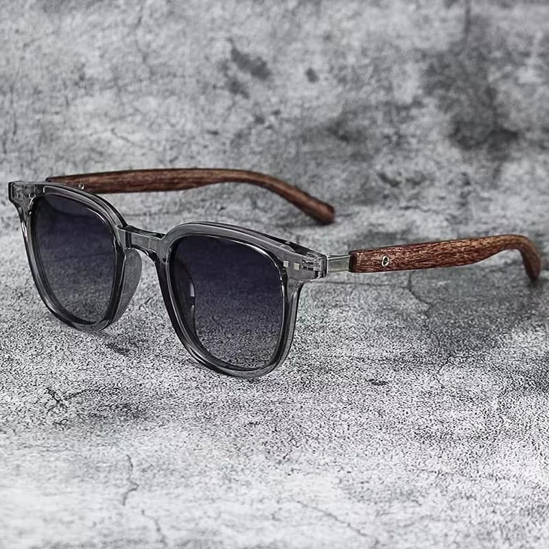 Occhiali da Sole Vintage con Montatura in Legno Irregolare, Classici Occhiali da Sole Quadrati da Uomo, Protezione UV, Occhiali per la Guida, Occhiali da Sole per Esterni