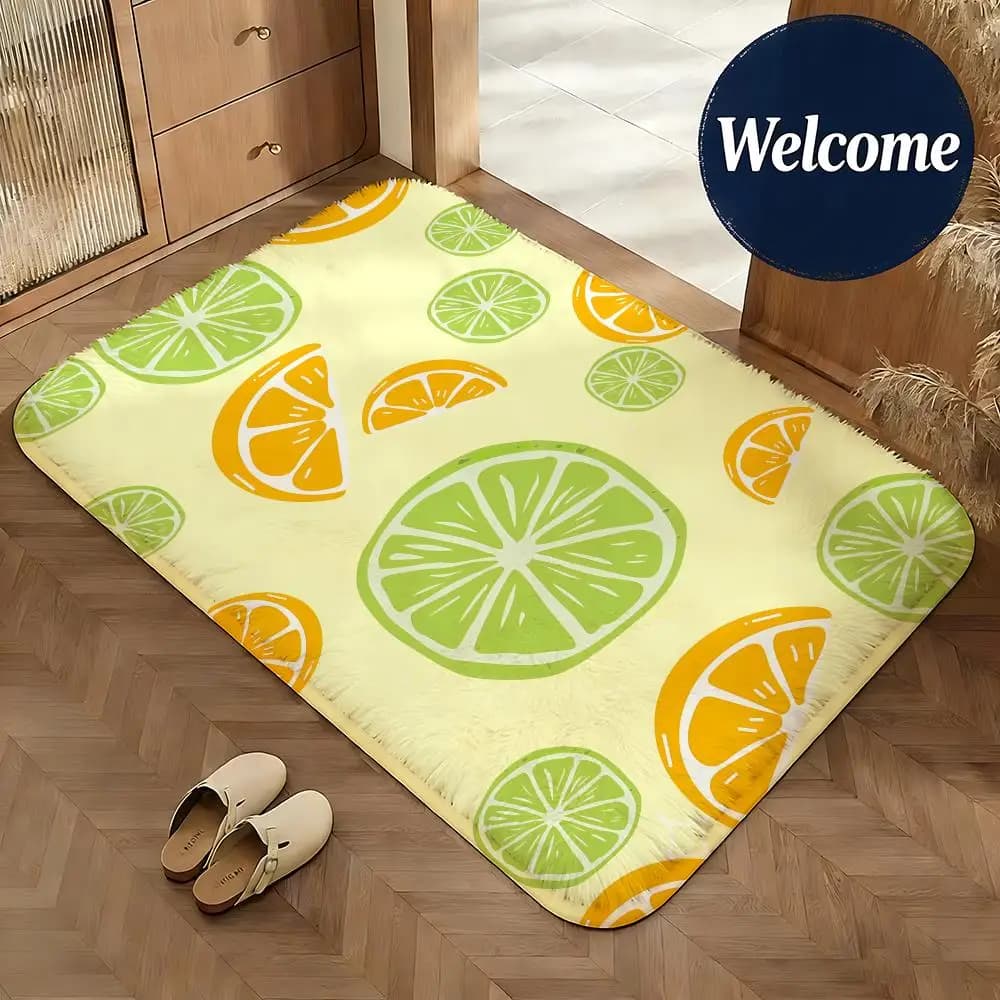 Tappetino morbido in flanella con motivo a limoni, tappetino antiscivolo e assorbente, per bagno, camera da letto, decorazione per la casa.