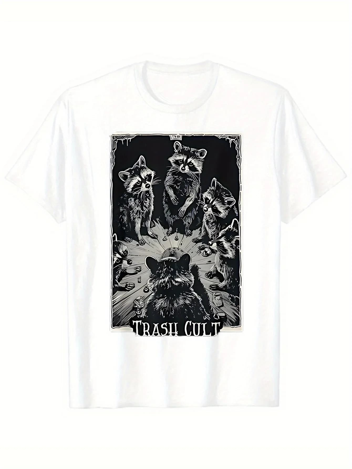 T-shirt da uomo estiva Gothic Raccoon Trash Evil Tarot Card - Tessuto comodo e traspirante, stile casual trendy e alla moda