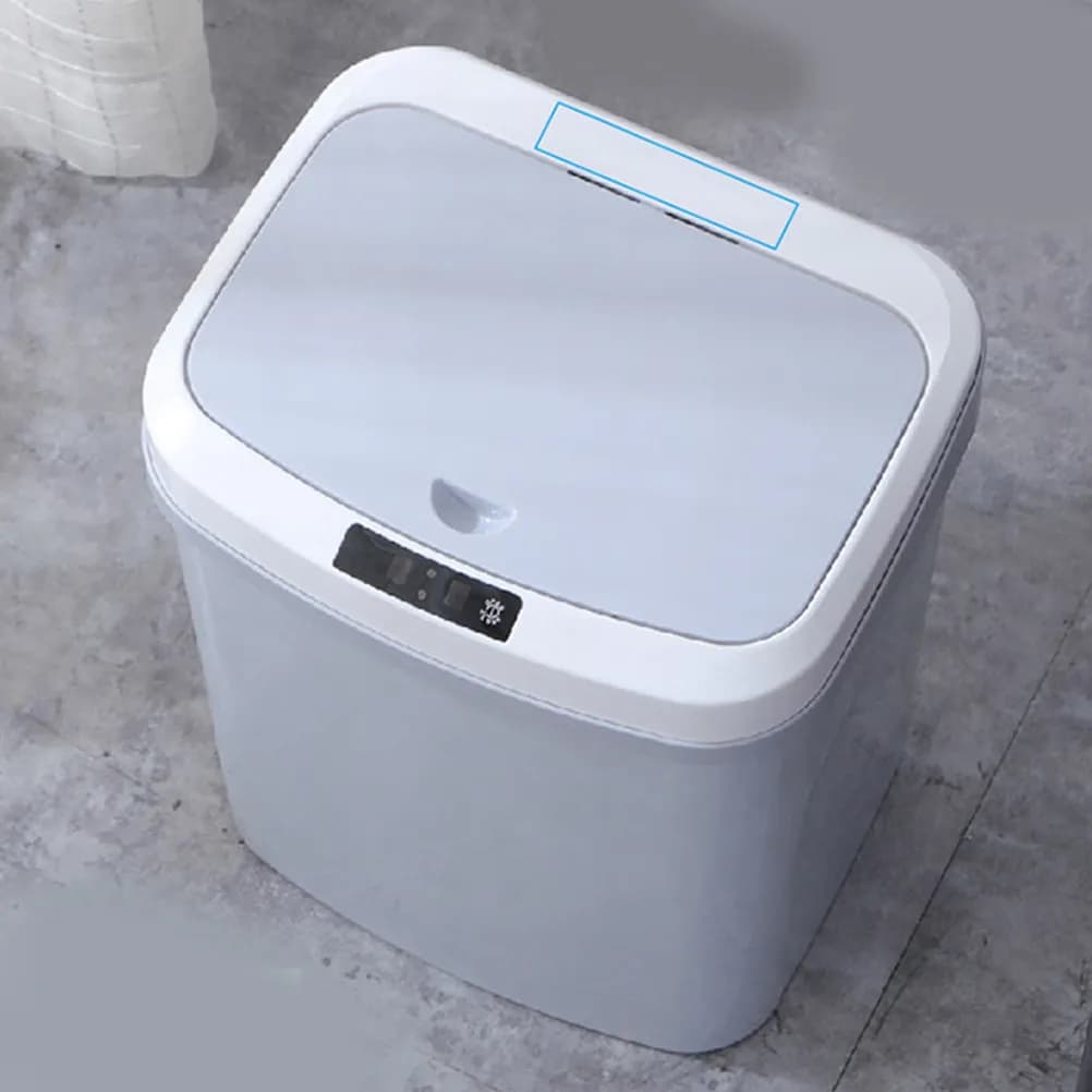 Cestino Intelligente Grigio da 15L con Sensore a Infrarossi Senza Contatto, Apertura e Chiusura Automatica del Coperchio, Design Rettangolare Sottile per Cucina