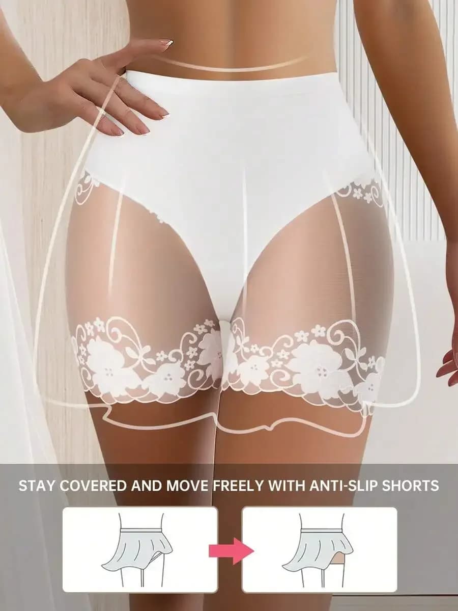 4 Pezzi Pantaloncini Modellanti da Donna a Vita Alta in Pizzo, Senza Cuciture, Controllo Pancia, Anti-Sfregamento, Traspiranti, Pantaloncini di Sicurezza