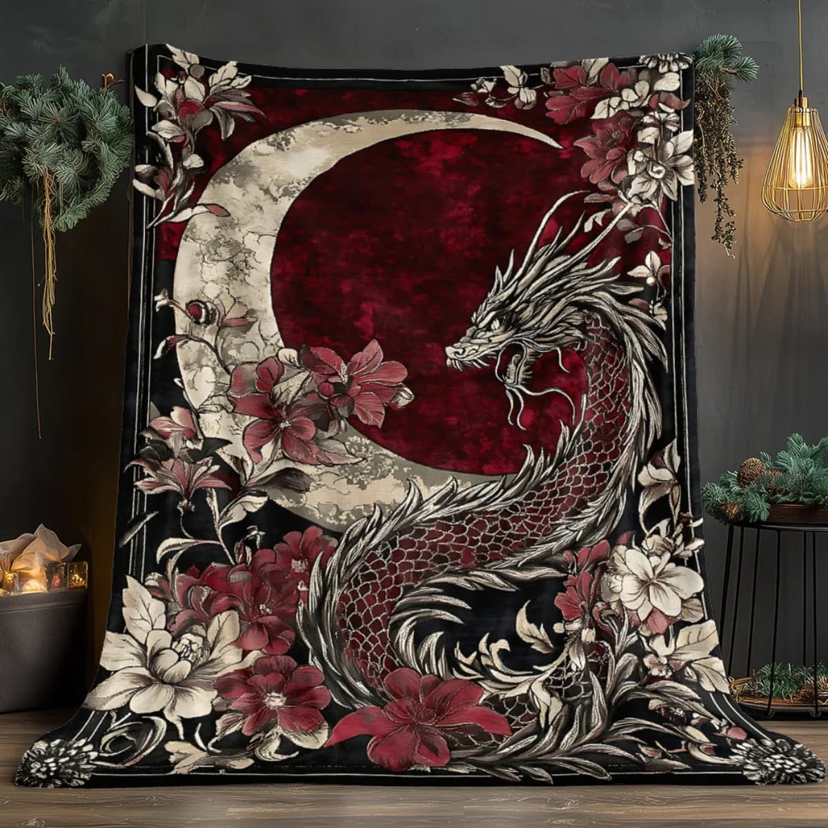 Coperta leggera Dragon Moon da 1 pezzo - Stampa digitale morbida e calda per divano letto, viaggi, campeggio, soggiorno, ufficio, decorazioni
