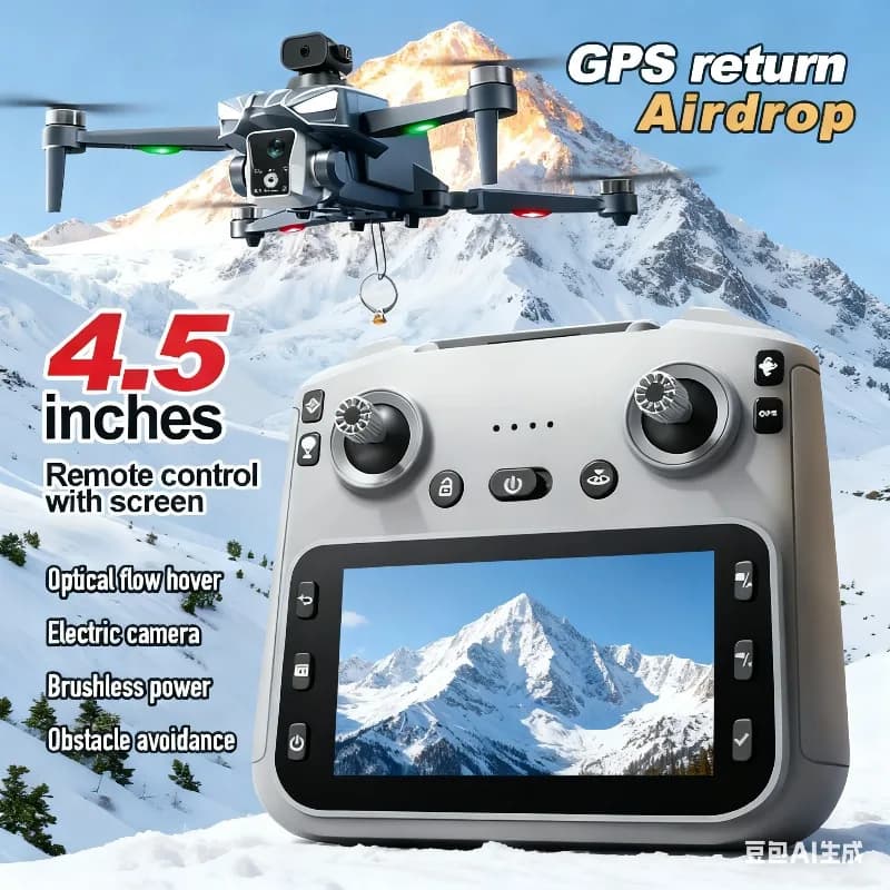 K18MAX 5G GPS Folding Drone, 8K HD Camera Aerial Quadcopter with 4.5 Inch Screen Remote, FPV Real Time View & Intelligent Obstacle Avoidance, Portable RC Aircraft for Outdoor Shooting, Practical Creative Birthday Gift for Adults and Teens