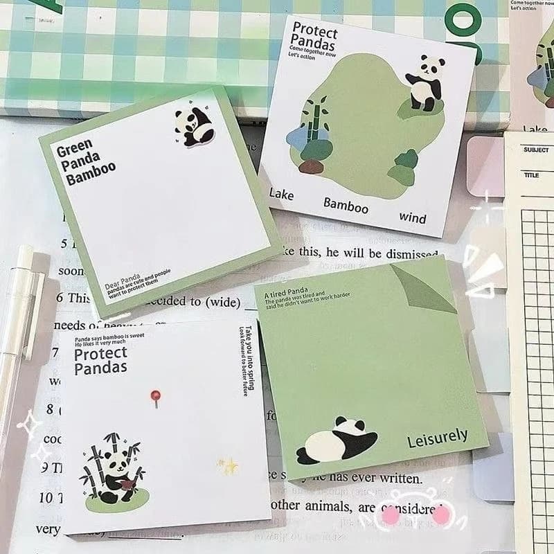 Blocco note regalo con panda, gatto rosa e fiori, dal design elegante e semplice, per messaggi, appunti e decorazioni, ideale per studenti.