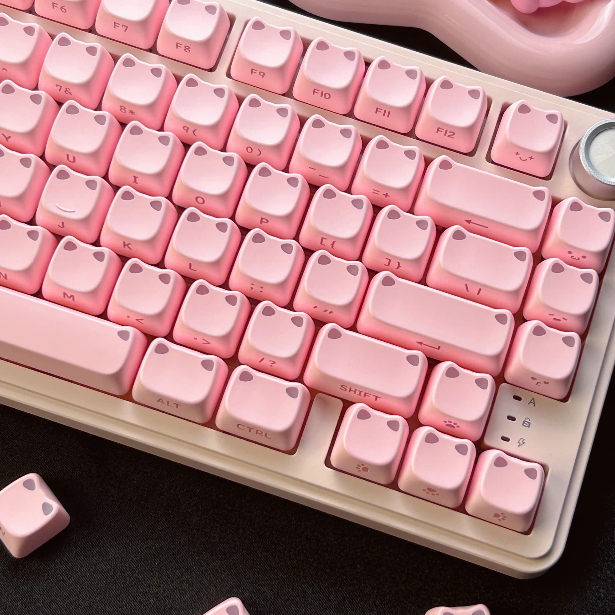 MAIMOOO Pink Cat Ear Keycaps PBT Sublimation MAO Kawaii Kitten Side Engraved Translucent Mechanical Keyboard Keycap 113Keys