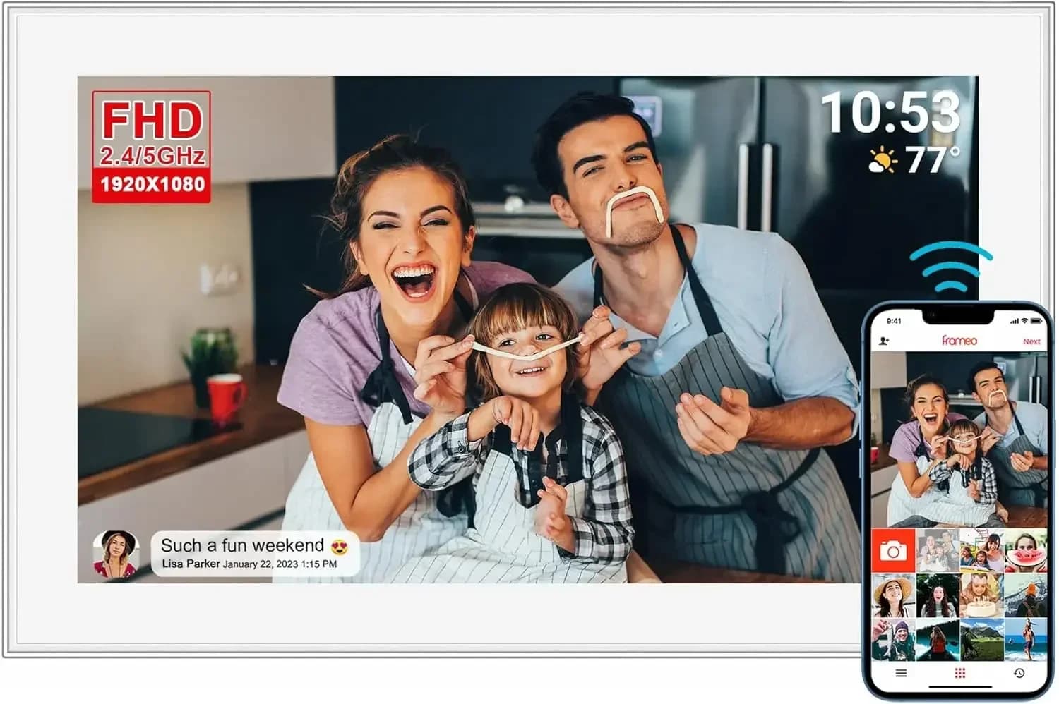 15.6 inch FRAMEO Smart WiFi Digital Photo Frame 1920x1080 FHD IPS LCD Touch Screen, Built in 32GB Memory, Share Moments Instantl