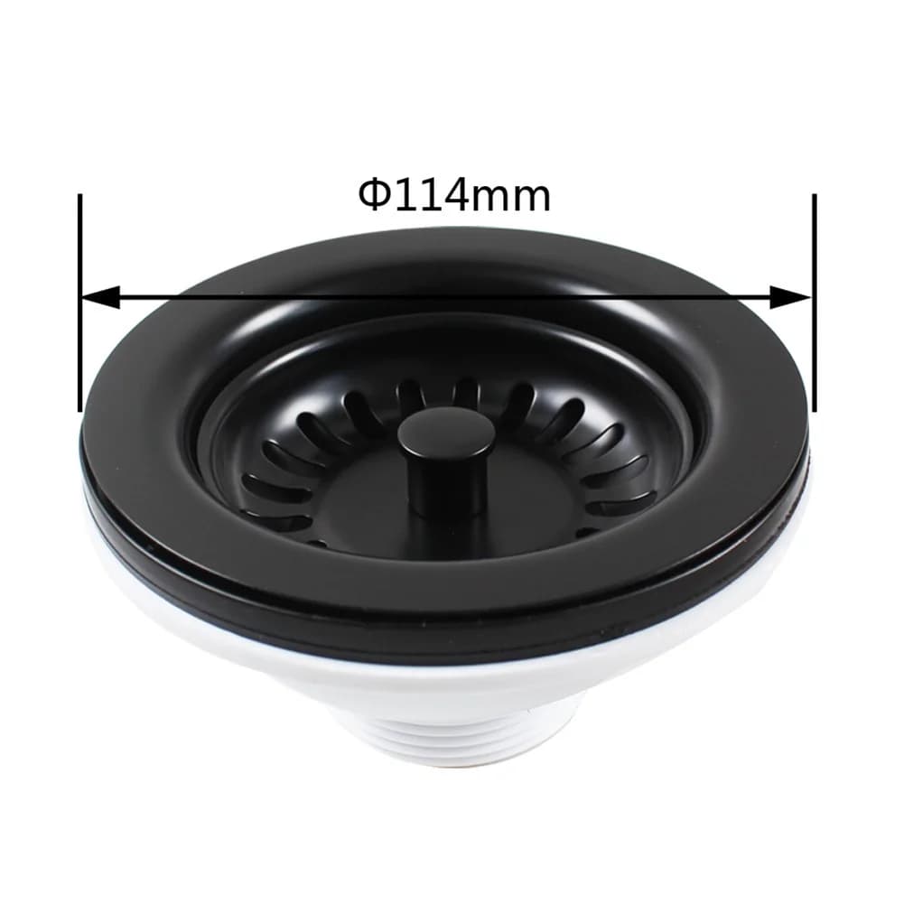 Cestello filtro per lavello con rivestimento PVD da 114 mm per fori da 83 mm a 90 mm, scarico in acciaio inossidabile con valvola a sfera per cucina e bagno