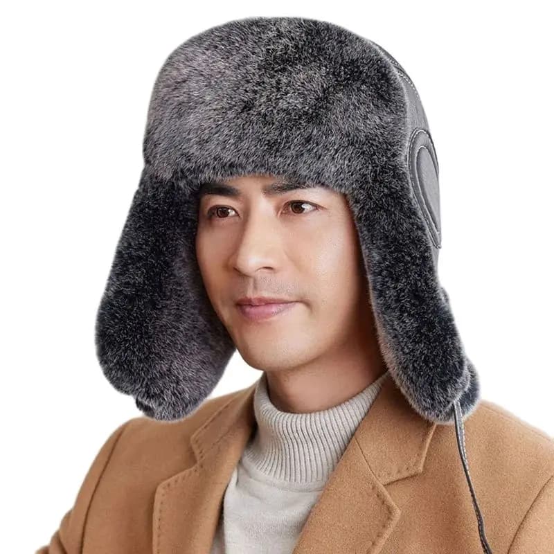 Nuovo Cappello di Pelliccia Invernale Da Uomo 100% Naturale Pelliccia di Coniglio Rex Bomber Cappelli da Uomo Russo Uomo Caldo Vera Pelle di Pecora Cappello di Pelle Maschile Berretti di Pelliccia