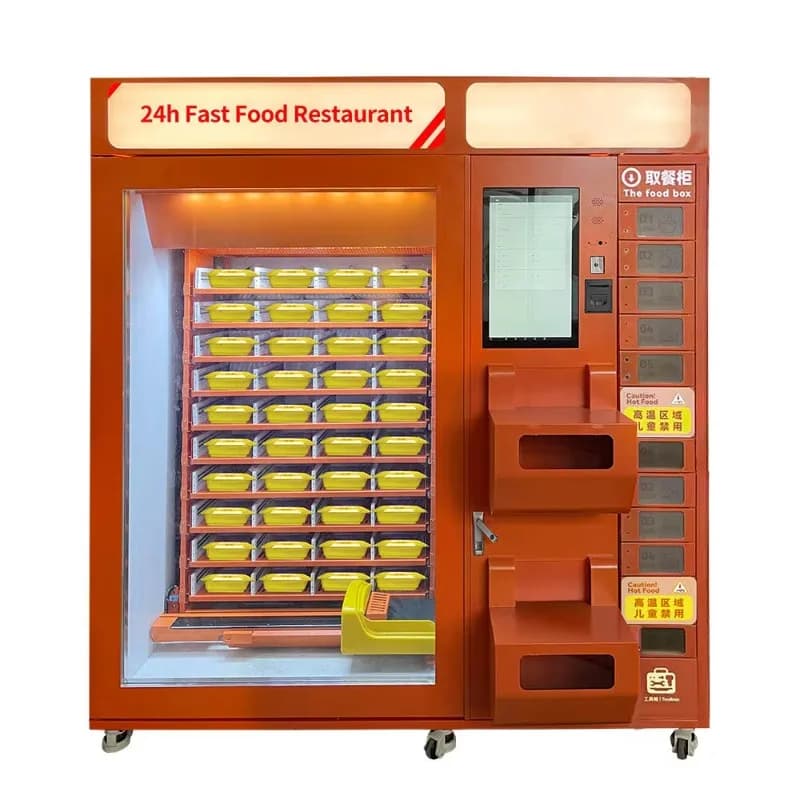 Distributore automatico automatico personalizzato con touch screen da 21,5 pollici, frigorifero, pasta pre-rignal, scatola da pranzo, cibo caldo
