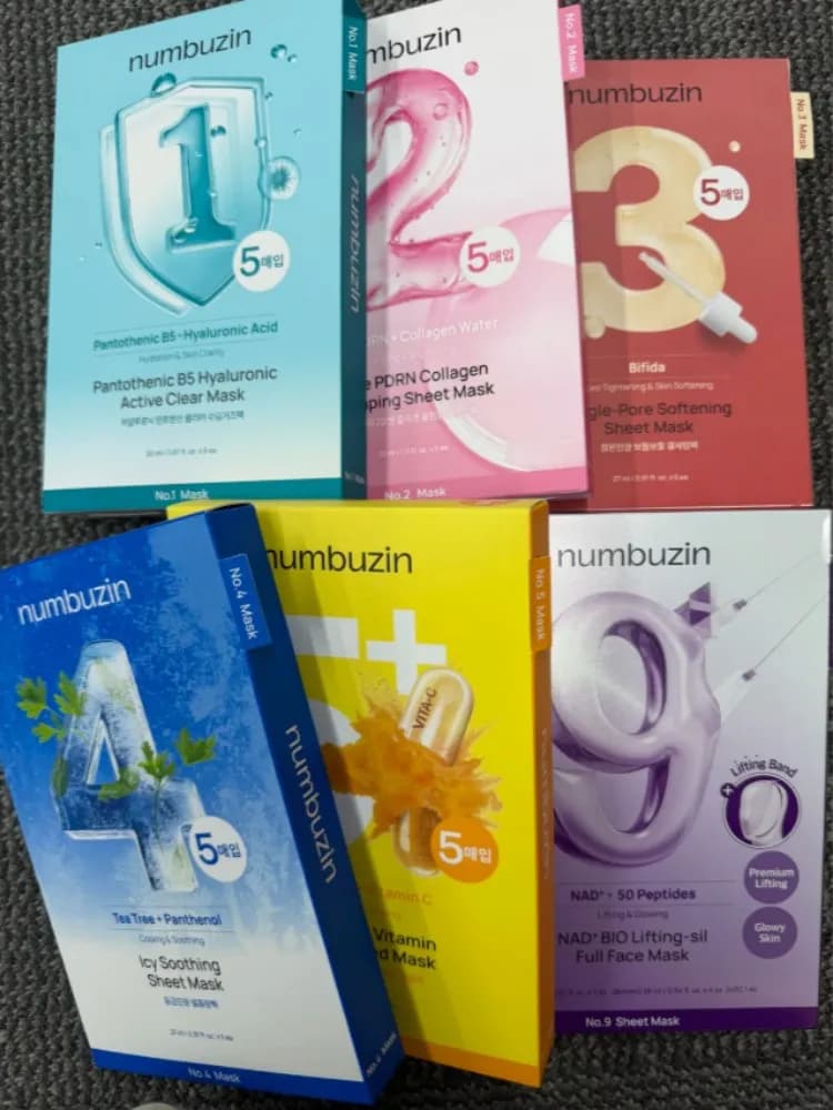 Maschera viso NUMBUZIN No.1-No.9, Acido Ialuronico, Collagene, Vitamina C, Anti-età, Idratante, Calmante, Rassodante, Cura della pelle