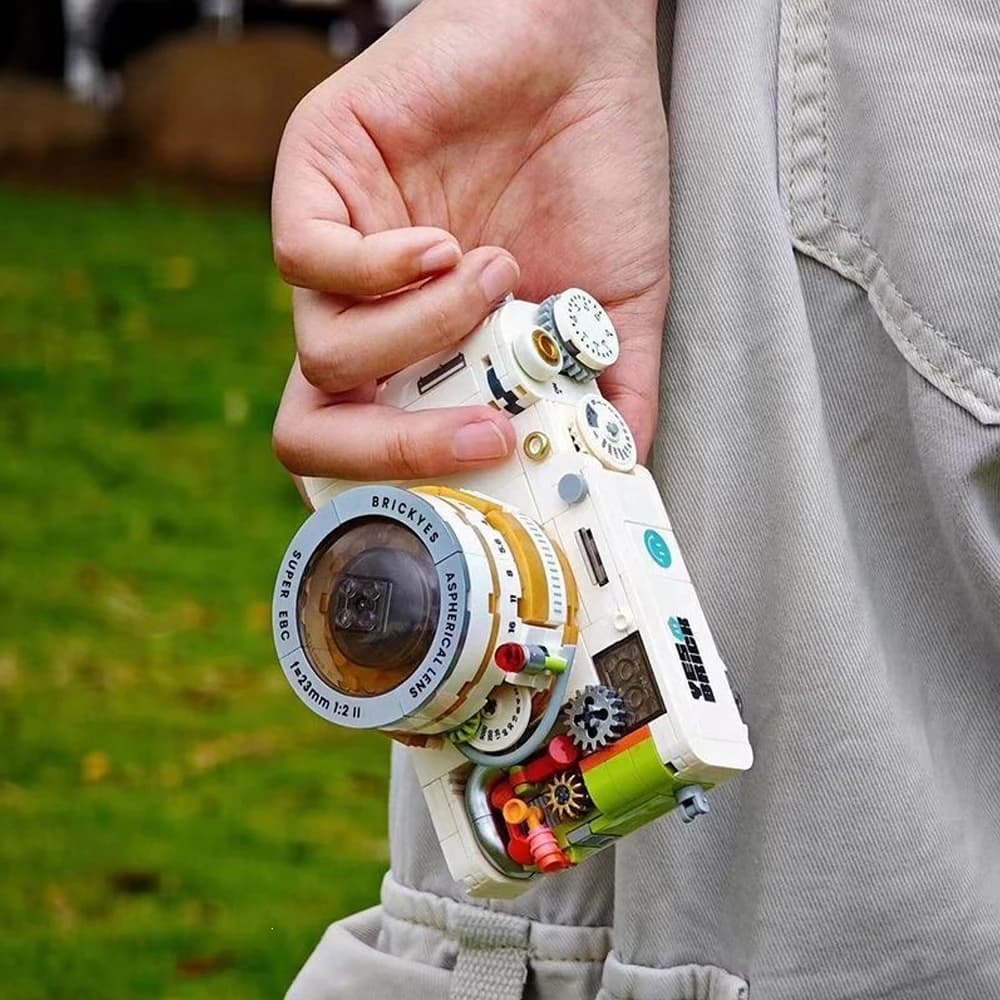 Creative Building Blocks Mechanical Purple Retro Camera Assembled Toys Brick Model Ornaments DIY Educational Toys For Adult Kids